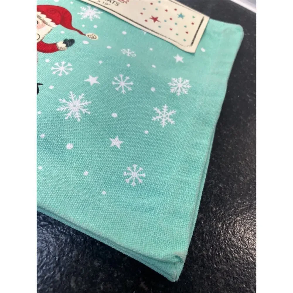 Johanna Parker Mint Green Santa‎ Claus Christmas Cotton PLACEMATS Set of 4 New